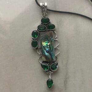 1836 Silver Abalone Shell Vintage Design Pendant Necklace with Crystal Accents